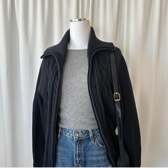 Karen Scott cable knit full-zip cardigan sweater black Medium. - Picture 3 of 8